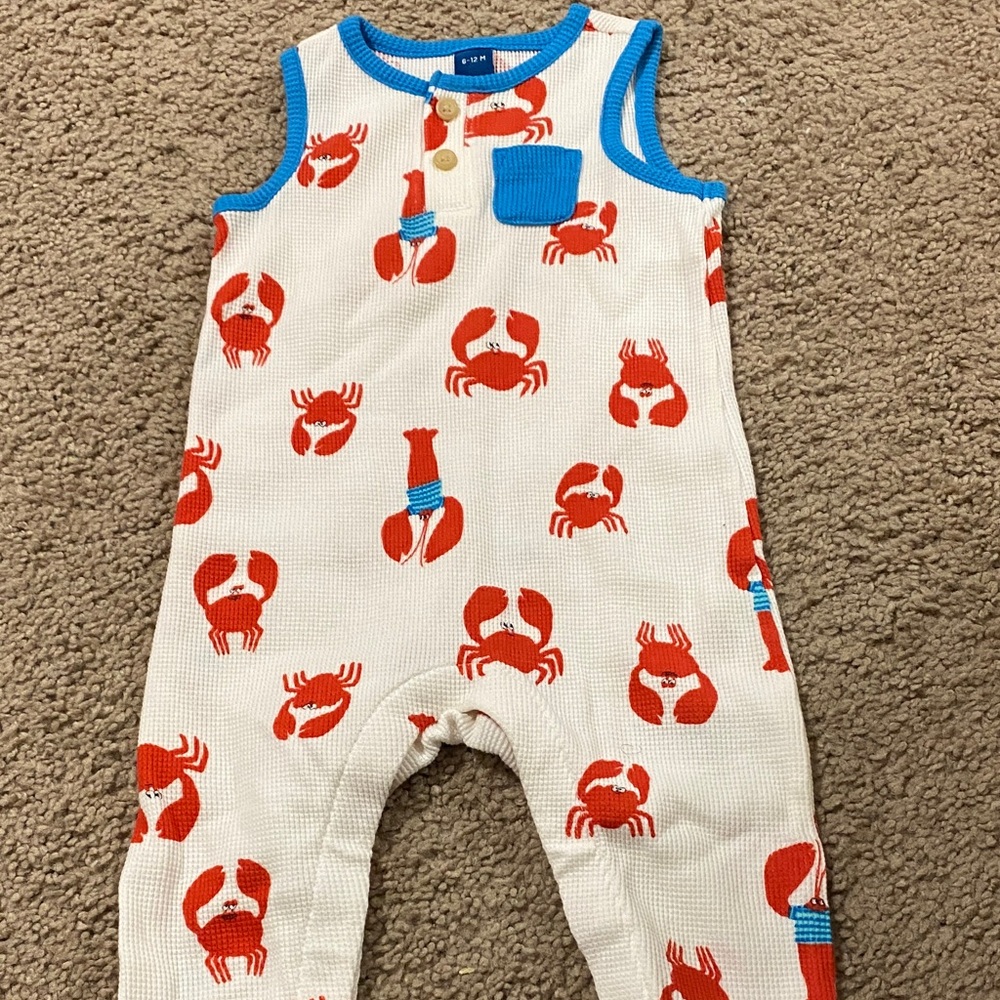 6-12mo Crab Print Sleeveless Bodysuit - Red and Blue